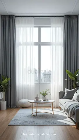Grey Full-Length Curtains with Sheer White Liners - Pair