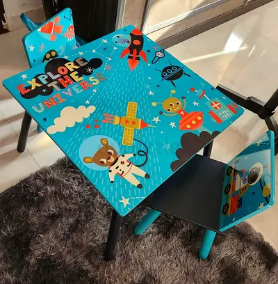 Kids Activity Table and Chair Set - Space Theme, Good Condition