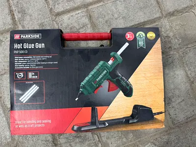 Parkside Hot Glue Gun with Stand and Glue Sticks - Good Condition