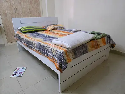 White Queen Storage Bed with Headboard - Good Condition