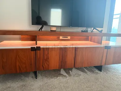 Modern Walnut TV Cabinet / Entertainment Unit with LED Shelf / call or WA