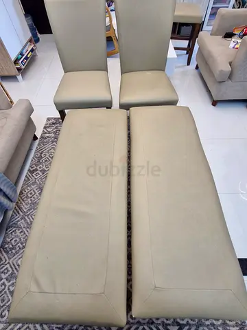 Six seater Solid wooden dining Set table with Marbale top and( 2 benches 2 Chairs) from Home center