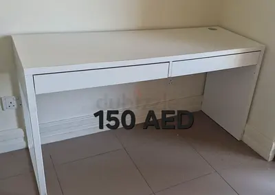 Simple White Study Desk with 2 Drawers - Good Condition