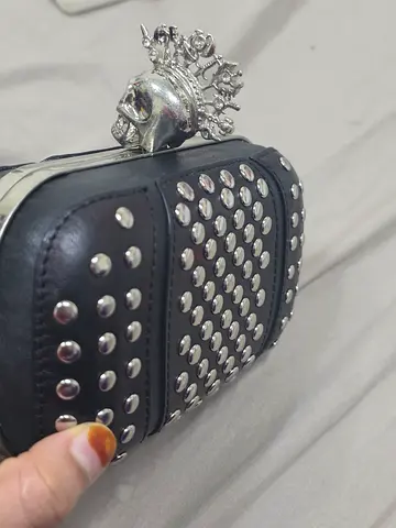 Alexander McQueen Black Studded Leather Wallet/Clutch with Skull Ring Detail