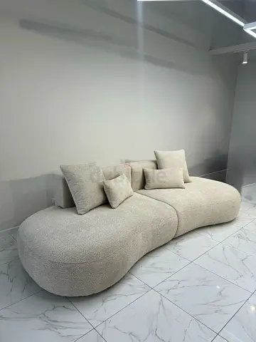 Modern Curved 3-Seater Bouclé Sofa — Light Beige