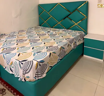 Teal Faux Leather Double Bed with Matching Nightstand
