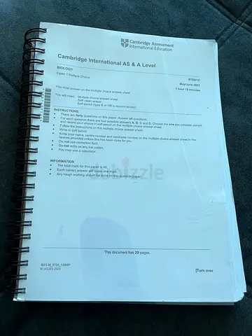Cambridge International AS Level Biology - Past Paper booklet
