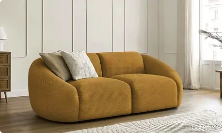 Two-Seater Modern Mustard Sofa — Curvy Low-Profile Design