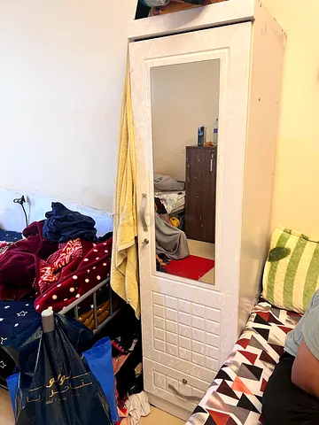 Single-door White Wardrobe / Armoire with Mirror - Used