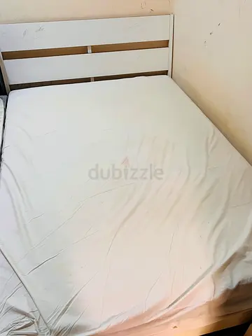 Ikea Simple white Queen size bed with bedside table