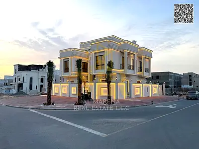 3-story corner villa in Al-Sambah, price inclusive of registration fees, freehold ownership for all nationalities, in one of Ajman's most prestigious