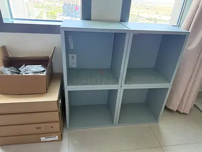 Brand New IKEA Modular 8 Cube Shelves — Light Grey, 4 assembled and 4 packed