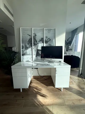 CB2 White Modern Desk with Drawers — Great Condition