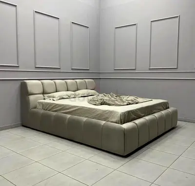 Customize padded platform bed with upholstered headboard