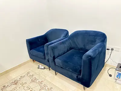 Pair of Navy Blue Velvet Armchairs - Good Condition