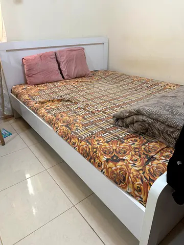 White Double Bed Frame with Headboard and mattress (Good Condition)- Full bed