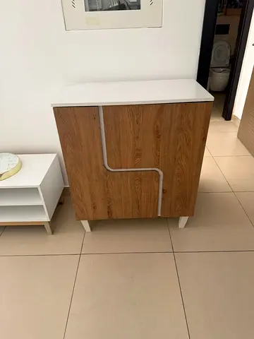 Compact Wooden Storage Cabinet with White Top — Good Condition