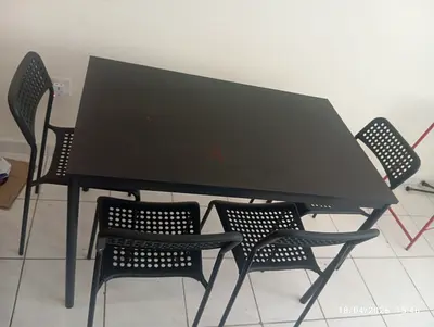 Simple Black Dining Table with 4 Chairs - Good Condition