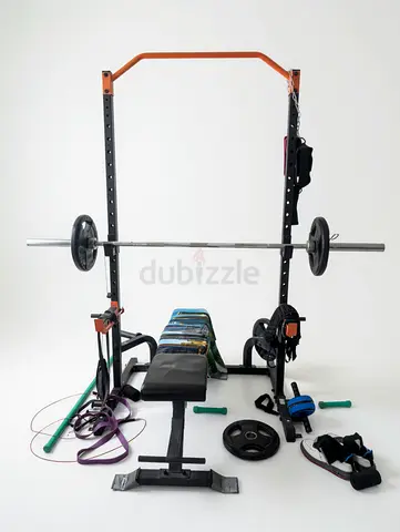 Barbell with Weight Plates and Squat Rack Attachments -🚨urgent 🚨