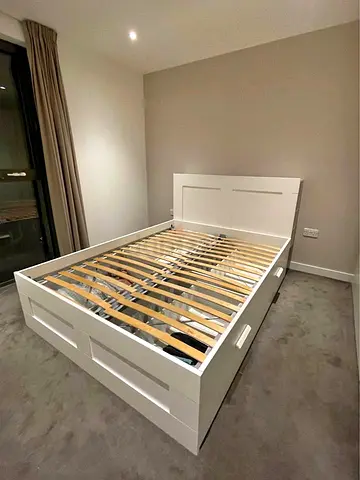 Ikea Queen Brimines bed frame with ikea Queen mattress