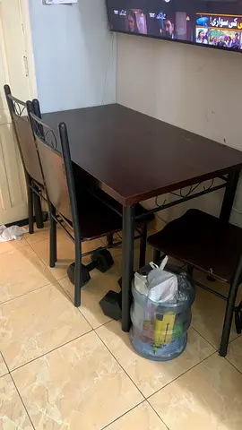 Compact 4 Seater Wooden Dining Table with Metal Frame