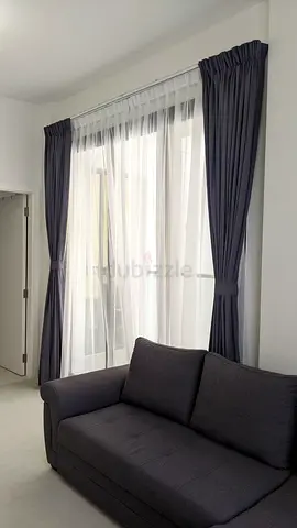 Grey blackout curtains with white sheer panels - set for large window