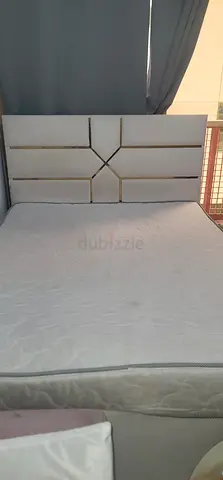 Queen bed frame with mattress - simple white headboard