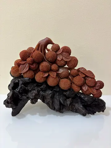 Hand-Carved Wood Lychee Clusters Sculpture