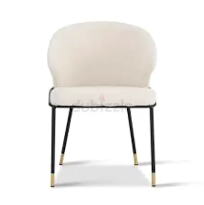 6 Cream Upholstered Accent Chair with Black Metal Legs