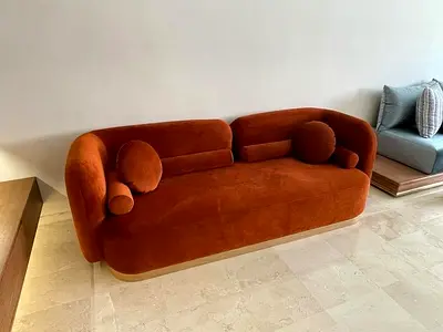 Rust Orange Curved Velvet 3-Seater Sofa — Modern Design