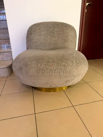 Modern Rounded Accent Lounge Chair with Brass Base - Light Grey