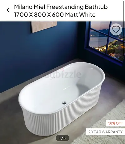 Milano Miel Freestanding Bathtub 1700 x 800 x 600 mm - Matt White