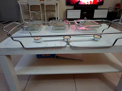 Food warmer - Stainless Steel  Glass 3-Section Buffet Server with Tealight Holders