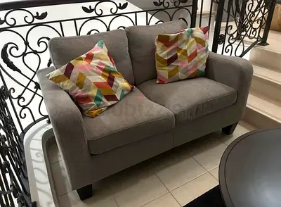 Compact 2-Seater Fabric Sofa in Grey with Cushions