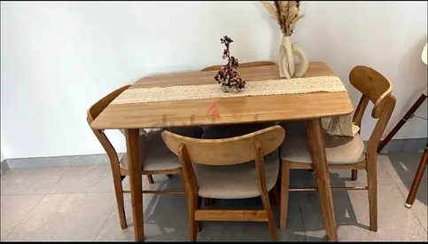 Solid Wood Dining Table with 4 Chairs - Scandinavian Style