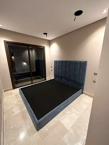 Upholstered King Size Bed Frame with Padded Headboard - Blue Velvet