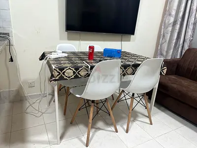 White Modern Dining Table with 4 Chairs — Compact Set