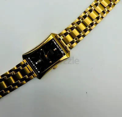 Citizen Quartz Black Dial Rectangle Gold Steel Watch