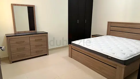 King Size Wooden Bed Frame with Mattress, Dresser and Mirror