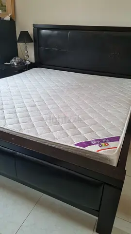 King size wooden bed frame with medicated mattress - good condition