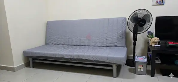 Grey metal-frame futon sofa bed, good condition
