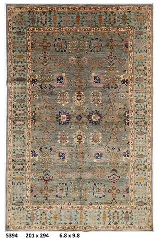 3*2m Handmade Traditional afghan Area Rug - Light Blue/Beige, 201 x 294 cm