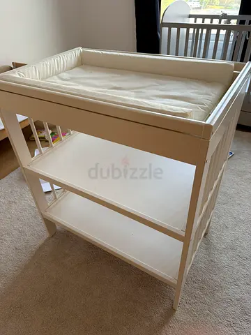 White Wooden Baby Changing Table with Padded Changing Mat