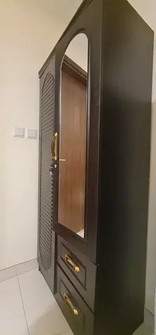 Dark Wood Wardrobe with Mirror and Drawers - Good Condition