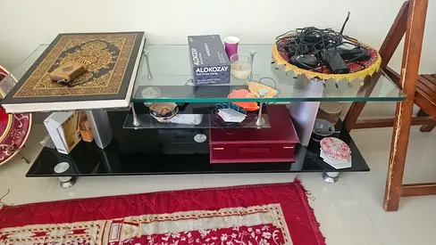 Glass TV Stand / Entertainment Unit with Shelves - Black  Silver