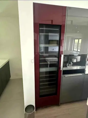 Miele MasterCool wine conditioning unit, specifically a tall, fully integrated model designed to ble