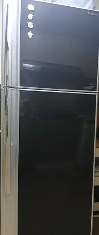 Toshiba 2-Door Refrigerator - Good Condition, Black Glass Finish