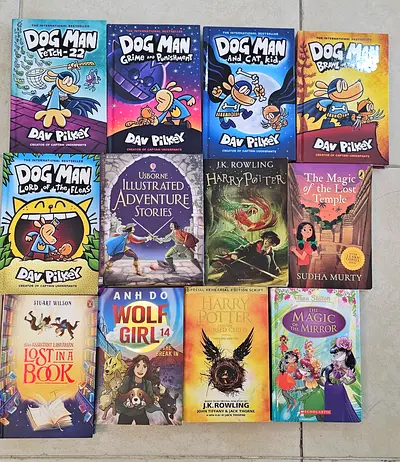Childrens book bundle - Dog Man, Harry Potter, adventure  activity stories (12 books) each 150 Aed