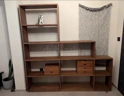 Modular Wooden Shelving Unit with Drawers