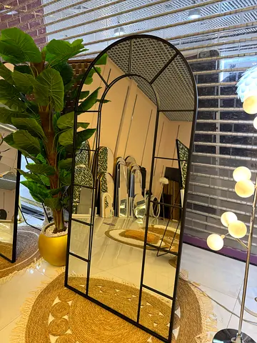 Large Arched Full-Length Decorative Mirror with Black  Frame
